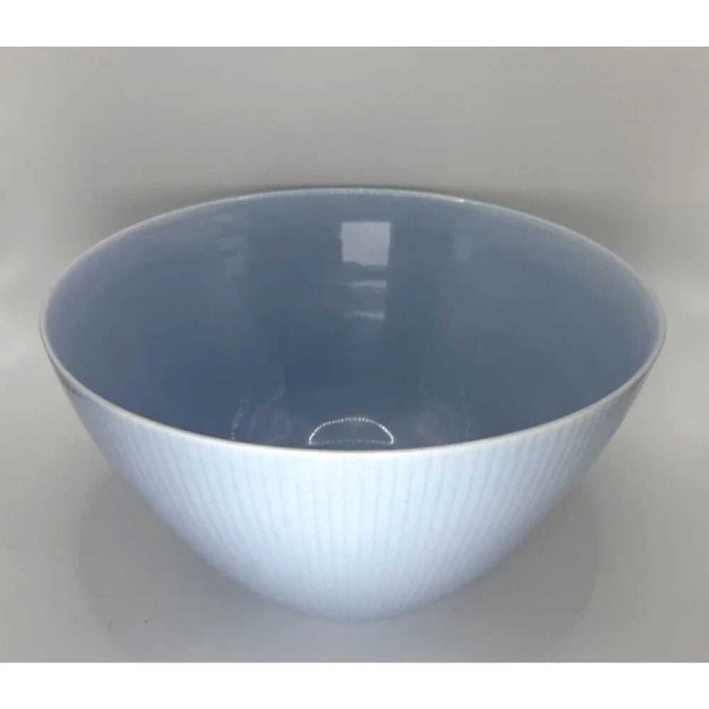 Vintage Crate & Barrel Horizon Blue Ribbed‎ Serving Bowl 9 Inch Blue Porcelain